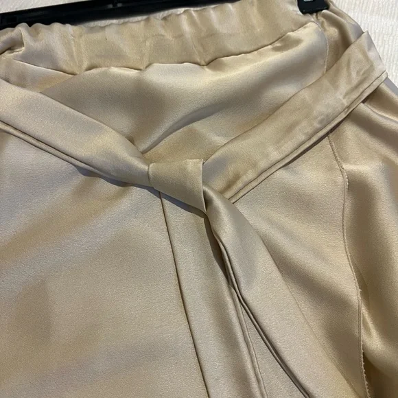 Elegant Gold Cream Skirt, With a Sash Belt Silky Satin feel Women's Maxi Skirt - Picture 2 of 4